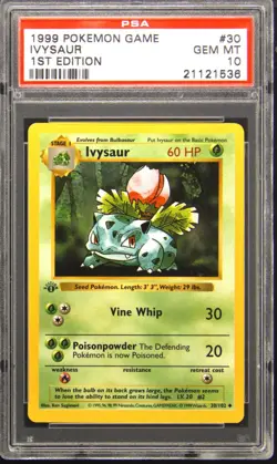 1999 POKEMON BASE SET 1ST EDITION #30 IVYSAUR PSA 10 - Image 1