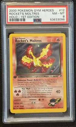2000 POKEMON GYM HEROES HOLO-1ST EDITION #12 ROCKET'S MOLTRES PSA 8 - Image 1