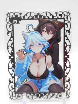 Goddess Story - Silver Metal Waifu Card - Furina & Hu Tao - NUMBERED 020/100 - Image 1
