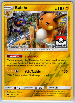 Pokemon Raichu Reverse Holo 2nd Place League Challenge Promo 41/147 NM - Image 1