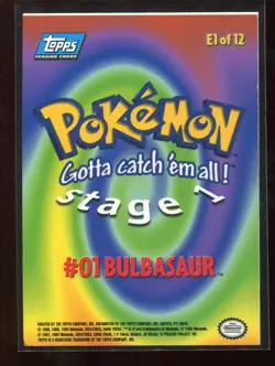 Bulbasaur 01 E1 of 12 Topps Pokemon Card Series 1 TV Animation Black Logo - Image 2