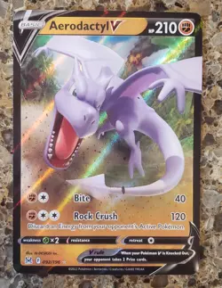 Aerodactyl V Pokemon Card - Bite & Rock Crush Moves - Image 1