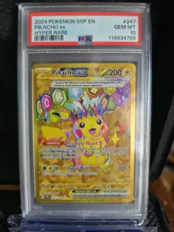 Pokemon Pikachu EX TCG Hyper Rare Card 247/191 Surging Sparks, PSA 10 - Image 1
