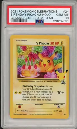2021 Pokemon Celebrations Birthday Pikachu Classic Collection #24 PSA 10 - Image 1