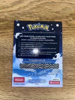 Pokemon Scarlet And Violet Serial Codes Shiny Koraidon or Miraidon *Unscratched* - Image 3