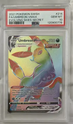 2021 Pokemon SWSH Evolving Skies #214 FA Umbreon Vmax Rainbow PSA 10 Gem Mint - Image 1