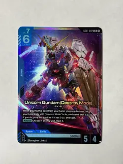 Gundam Card Game Newtype Rising Unicorn Gundam (Destroy Mode) GD01-002 LR Holo - Image 1