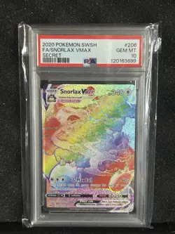 2020 Snorlax VMAX 206/202 Sword & Shield Rainbow Rare Pokemon Card PSA 10!!! - Image 1