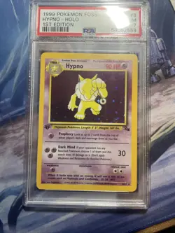 1999 Pokemon Fossil #8 Hypno Holo 1st Edition PSA 7 - Image 3