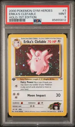 Pokemon 1st Edition Erika's Clefable 3/132 PSA 9 Mint Gym Heroes Holo Vintage! - Image 1
