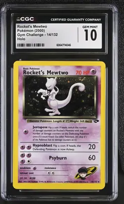 CGC 10 GEM MINT Rocket's Mewtwo 2000 Gym Challenge 14/132 Holo Pokemon Card - Image 1