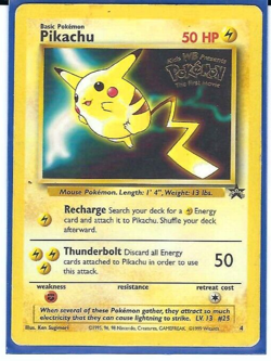 1999 POKEMON PIKACHU WB KIDS MOVIE BLACK STAR PROMO CARD #4 - VG MP - Image 1