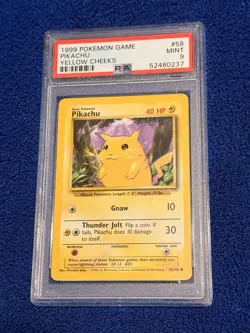 Pokemon Pikachu Yellow Cheeks Base Set 1999 PSA 9, Game 58/102 - Image 1