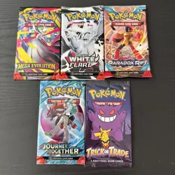 Pokemon TCG Pack Lot Of 5 Packs! Mega Evolutions, White Flare, PR, JT, TOT - Image 1