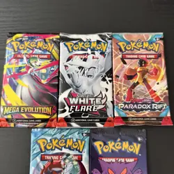 Pokemon TCG Pack Lot Of 5 Packs! Mega Evolutions, White Flare, PR, JT, TOT - Image 2