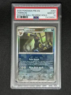 2025 POKEMON PRE EN-PRISMATIC EVOLUTIONS MASTER BALL REVERSE HOLO UMBREON PSA 10 - Image 1