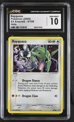 CGC 10 GEM MINT Rayquaza 2005 EX Emerald 9/106 Holo Pokemon Card - Image 1