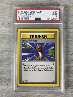 1999 1st Edition Trainer Gust of Wind Shadowless 93/102 PSA 9 Mint Pokemon Card. - Image 1