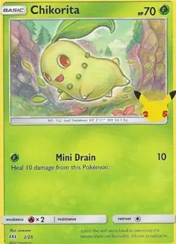 Chikorita NON-HOLO - Pokemon 25th Anniversary Card McDonalds Promo 2/25 - Image 1