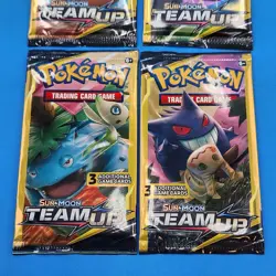 Pokemon Sun and Moon Team Up 3 Card Mini Booster Packs Complete Art Set Lot of 4 - Image 3