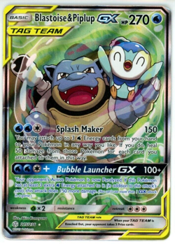 Pokemon TCG Blastoise & Piplup GX (Alternate Art) 215/236 Cosmic Eclipse DAMAGED - Image 1
