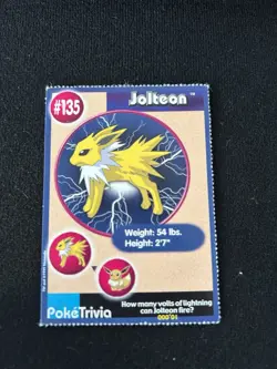 Jolteon 135 Pokemon Burger King PokeTrivia Trading Card Near Mint Condition - Image 1
