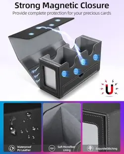MTG Deck Box, MTG Commander Card Deck Box with Commander Display, Black Grey - Image 3