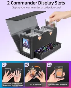 MTG Deck Box, MTG Commander Card Deck Box with Commander Display, Black Grey - Image 5
