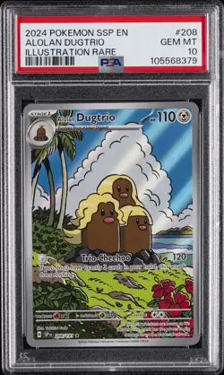 2024 POKEMON SSP EN-SURGING SPARKS ILLUSTRATION RARE #208 ALOLAN DUGTRIO PSA 10 - Image 1
