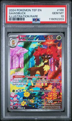 2024 POKEMON TEF EN-TEMPORAL FORCES ILLUSTRATION RARE #166 SAWSBUCK PSA 10 - Image 1