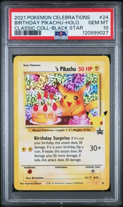 Pokemon Pikachu 2021 Birthday Celebrations 25th Anniversary Classic Card PSA 10 - Image 1