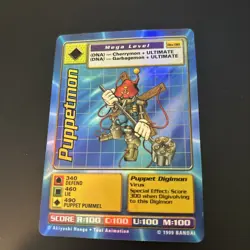 Puppetmon Card Bo-96 Mega Level Digimon Holo Foil, Bandai 1999/NM-/LP+ - Image 1