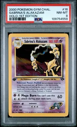 PSA 8 Sabrina's Alakazam 16/132 1ST EDITION HOLO Gym Challenge WOTC Pokemon Card - Image 1