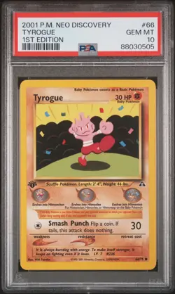 PSA 10 GEM MT Pokemon Tyrogue 66/75 1st Edition Neo Discovery - Image 1