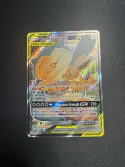 Pokemon TCG Eevee & Snorlax Tag Team GX SM169 Black Star Promo Sun & Moon Damage - Image 1