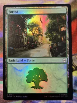 MTG Forest Foil SPM-198 Marvel’s Spider-Man Near Mint Magic: The Gathering Card - Image 1