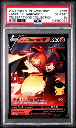 2021 POKEMON SWSH BLACK STAR PROMO CELEBRATIONS COLL LANCE'S CHARIZARD V PSA 10 - Image 1