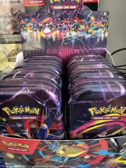 Pokemon Mega Evolutions Empty Mini Tin Display With Tins And stickers! - Image 1