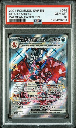 PSA 10 - CHARIZARD EX 2024 BLACK STAR PROMO PALDEAN FATES TIN SVP 074 POKEMON - Image 1