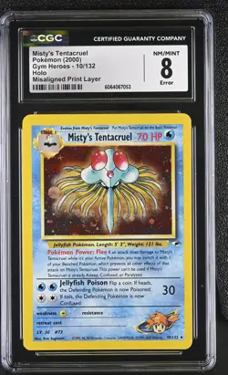 CGC 8 Misty's Tentacruel 10/132 Holo MISALIGNED ERROR Gym Heroes Pokemon Card - Image 1