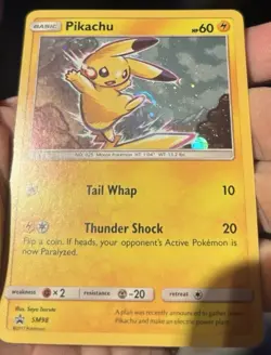 Pikachu SM98 Black Star Holo Promo Card Sun and Moon -SWIRL KICK- 💫 see Pics - Image 4