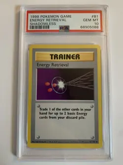 Energy Retrieval 81/102 Base Set Shadowless Pokemon Card PSA 10 GEM MINT - Image 1