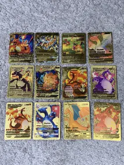 Set of 12 Pokemon Charizard Gold Foil Fan Art Display Cards LP - Image 1