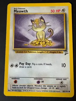Meowth Pokemon Card Common Base Set 2 - 80/130 1999 - Image 1