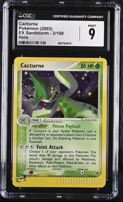 CGC 9 MINT Cacturne 2003 EX Sandstorm 2/100 Holo Pokemon Card - Image 1