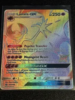 Pokemon TCG Lunala GX Rainbow Secret Rare Card Sun & Moon 153/149 - Image 1