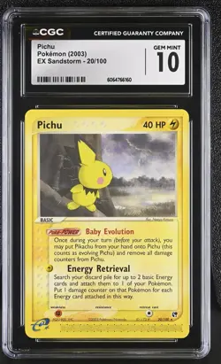CGC 10 GEM MINT Pichu 2003 EX Sandstorm 20/100 Pokemon Card - Image 1