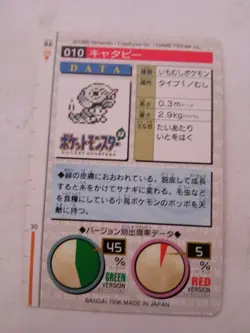 Caterpie 010 Pokemon Card Carddass Japanese Red Bandai 1996 Rare - Image 2