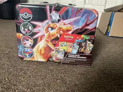Pokemon CHARIZARD Collectors Tin Lunch Box No Dents Card Holders & 2 Coins - Image 1