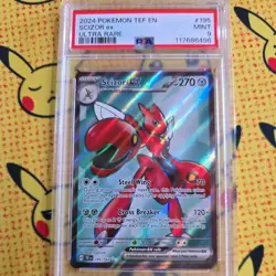 PSA 9 Mint Pokemon 2024 Scizor EX 195/162 Temporal Forces Ultra Rare Full Art - Image 1